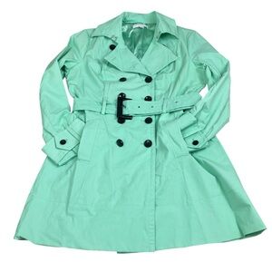 New York & Company Mint Green Trench Coat Size XL Double Breasted Belted